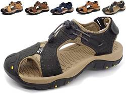 Herren Outdoor Wandern Leder Sandalen Wasserschuhe Rutschen Geschlossene Zehe Sport Sandalen Gehen Fischer Klettern Sommer（Schwarz,45/46 EU,45 Markengröße von Asifn