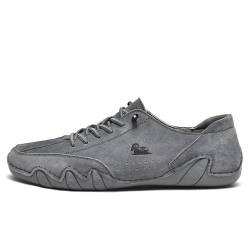 Herren Slip on Loafers Atmungsaktive Lederschuhe Fashion Lace up Boat Shoes Casual Flat Lightweight Sneakers with Rubber Soles（Grau,50 EU von Asifn