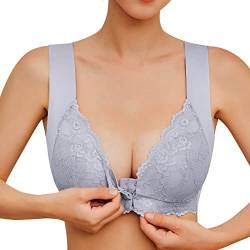 Asija BH Damen Spitzen Ohne Bügel BH mit Vorderverschluss Gepolstert Bralette Nahtlose Bustier Klassische Atmungsaktiver Bra Still BHS Seamless BH für Hängende Schlafen Brüste Bustier Grau L von Asija