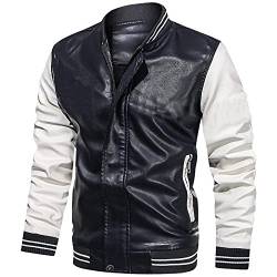 Asija Bikerjacke Herren,Herren Lederjacke Einfarbig Kunstleder Jacken Langarm mit Reißverschluss Frühling PU-Leder Jacke mit Stehkragen Freizeitjacke mit Taschen Motorrad Mode Slim Fit von Asija