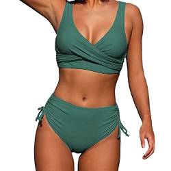 Asija Bikini Damen Set Bademode Damen Bikini-Sets FüR Damen Bikini High Waist Damen Sexy Damen Zweiteiliger Badeanzug V Ausschnitt üBerkreuztes Blumenmuster Bikini Bademode Bauchkontrolle 2pc von Asija