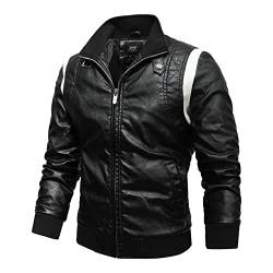 Asija Bomberjacke Herren,Herren Lederjacke Einfarbig Kunstleder Jacken Langarm mit Reißverschluss Frühling PU-Leder Jacke mit Stehkragen Freizeitjacke mit Taschen Motorrad Mode Slim Fit von Asija