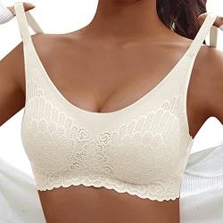 Asija Bügelloser BH Mit Spitze Damen Push Up Soft Schlaf BH Strapless Braentlastungs Bra Sport Comfit BH Guter Halt Orthopädischer Entlastungs BH Spitzen Bras Damen Weiß XXL von Asija