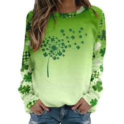 Asija Damen Sweatshirt St. Patrick's Day St. Patrick's Day Damen Sweatshirt Weinglas Hut Bedruckt St Patricks Day Shirt Patchwork Langarm Rundhals Pullover Locker Saint Patrick's Day Langarmshirt von Asija