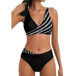 Asija Damen Zweiteiliger Badeanzug Bauchweg V Ausschnitt Sport Sexy High Waist Große Größe überkreuztes Blumenmuster Bikini Bademode Bauchkontrolle Bikini Sets Bikini-Sets für Damen Push Up von Asija