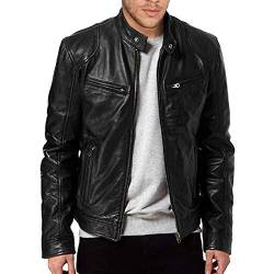 Asija Lederjacke Herren Schwarz,Lederjacke Herren Kunstlederjacke Kunstleder Farbvarianten Jacke Bikerjacke Übergangsjacke Herrenjacke Leder Echtlederjacke Echtleder Wildleder Biker SCHWARZ von Asija