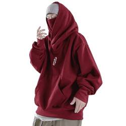 Asija Ninja Hoodie Herren Hip Hop Pullover mit Kapuze Kapuzenpullover Harajuku Schalkragen Rollkragenpullover Vintage Double Neckline Hoodie Oversized Fleece Sweatshirts Streetwear Fleece Pulli von Asija