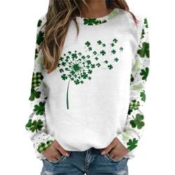 Asija St.Patrick's Day Sweatshirts Shirt Damen Elegant St Patricks Day Bedruckte Rundhals Langarm T-Shirt Frauen Sankt Patricks Day Muster Oberteile Lässige Lose Basic Bluse Tops Langarmshirt Casual von Asija