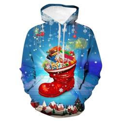 Asija Weihnachtspulli Herren Herren Weihnachtspullover Rentier Lustig 3D Hoodie Sweatshirts Casual Loose Kapuzenpullover Weihnachtspulli 2024 Weihnachten Langarm Pulli Tunnelzug mit Taschen von Asija