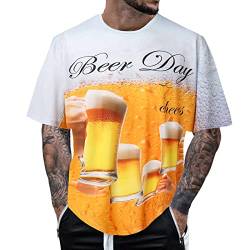 Bierfest Tshirt Herren Deutsches Bierfest-T-Shirt T-Shirt für Herren modisch Hip-Hop 3D-Druck lustiges Grafikmuster kurzärmelig Rundhalsausschnitt Oberteil für Herren Bierfest Kleidung von Asija