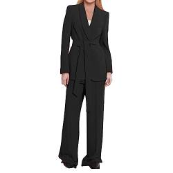 Blazer Hose Damen Elegant Hosenanzug Damen Elegant Business Anzug Set Hosenanzug Blazer Zweiteiliger Anzug Langarm Anzugjacke Slim Set Einfarbig Gestreiftes Quadrat Damenanzug 2 Stück von Asija