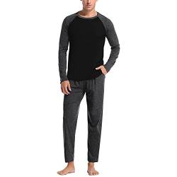 Schlafanzug Herren Lustig Herren Schlafanzug Lang Pyjama Baumwolle Langarm Shirt mit Tasche Pyjamahose Zweiteilig Set Nachtwäsche Herren Schlafanzug Lang Baumwolle Pyjama Langarm Shirt Pyjamahose von Asija