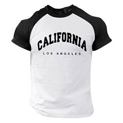 Tshirt Oversized Herren Rundhals Kurzarm Lose Sommer Oberteile Mode T-Shirt mit Los Angeles Grafik Kreativen Buchstaben Vintage Drucken Streetwear Sport Casual Lang Tops von Asija