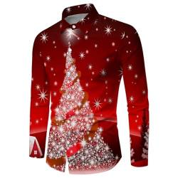 Weihnachtshemden Herren Weihnachtshemd Herren Baumwolle Lustig 3D Druck Weihnachten Freizeithemd Langärm Funky Hemden 2023 Männer Weihnachtsmotiv Drucken Xmas Shirt Modische Bedruckt Herbst Winter von Asija