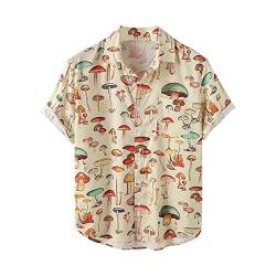 t-Shirts für Herren Baumwolle Männliches Sommer-beiläufiges Pilz-bedrucktes Hemd Kurzarm-Umlegekragen-Hemd von Asija