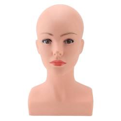 Glatze-Mannequin-Kopf, 8,46 X 5,12 X 13,58 Zoll, PVC, Professionelles Glatze-Mannequin-Mannequin-Kopf mit Schulter-Make-up, Glatze-Modell-Puppenkopf für Hüte Perückenherstellung von Asixxsix