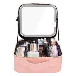 Makeup Zug Tasche, Großes Fassungsvermögen Makeup Reise beleuchtet Zug Tasche mit Spiegel LED-Licht 3 einstellbare Helligkeit Tragbare Kosmetiktasche mit 6 herausnehmbaren von Asixxsix