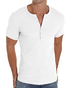 Askdeer Henley Hemden Herren Kurzarm 6 Knöpfe Casual T-Shirts Slim Fit Henley Shirts für Herren, A02 Weiß, XX-Large von Askdeer