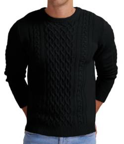 Askdeer Herren Fisherman Cable Crewneck Sweater Winter Casual Sweater für Männer Strickpullover Pullover Pullover mit Rippkante, A01 Schwarz, Groß von Askdeer