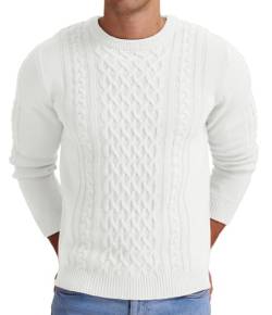 Askdeer Herren Fisherman Cable Crewneck Sweater Winter Casual Sweater für Männer Strickpullover Pullover Pullover mit Rippkante, A03 Weiß, Groß von Askdeer