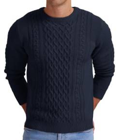 Askdeer Herren Fisherman Cable Crewneck Sweater Winter Casual Sweater für Männer Strickpullover Pullover Pullover mit Rippkante, A05 Marineblau, X-Groß von Askdeer