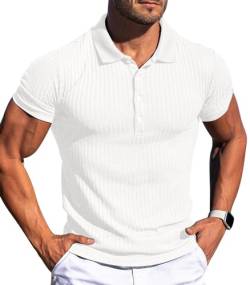 Askdeer Herren-Polo-Shirts, lang/kurzärmelig, schmale Passform, Freizeithemden, klassisches Stretch-Polo-T-Shirt, Golf-Shirts, A02 Weiß, Mittel von Askdeer