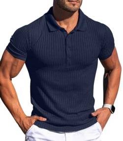 Askdeer Herren-Polo-Shirts, lang/kurzärmelig, schmale Passform, Freizeithemden, klassisches Stretch-Polo-T-Shirt, Golf-Shirts, A05 Marineblau, Mittel von Askdeer