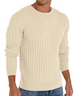 Askdeer Herren Pullover Sweater Crewneck Classic Soft Knitted Sweater with Ribbing Edge, A09 Beige, Klein von Askdeer
