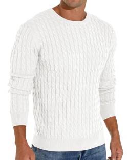 Askdeer Herren Pullover Sweater Rundhals Klassisch Weich Strickpullover mit Ripprand, A03 White, Mittel von Askdeer
