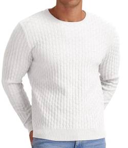 Askdeer Herren Strickpullover Pullover Rundhalsausschnitt Waffelmuster Pullover, K03 Weiß, X-Groß von Askdeer