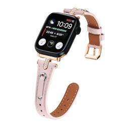 Kompatibel mit Apple Watch-Armbändern, 49 mm, 45 mm, 44 mm, 42 mm, 41 mm, 40 mm, 38 mm, verstellbares rotgoldenes Metall-Kopfband, Sport-Lederband für iWatch Ultra Serie 9, 8, 7, 6, 5, 4, 3, 2, 1 SE, von AsohsEN