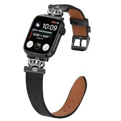 Kompatibel mit Apple Watch-Armbändern 49 mm, 45 mm, 44 mm, 42 mm, 41 mm, 40 mm, 38 mm, Leder, schwarzes Metall-Kopfband, Ersatzband für iWatch Ultra Serie 9, 8, 7, 6, 5, 4, 3, 2, 1, SE, Sport-Edition, von AsohsEN