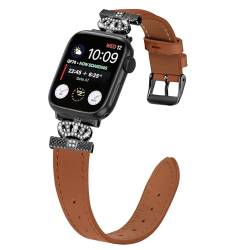 Kompatibel mit Apple Watch-Armbändern 49 mm, 45 mm, 44 mm, 42 mm, 41 mm, 40 mm, 38 mm, Leder, schwarzes Metall-Kopfband, Ersatzband für iWatch Ultra Serie 9, 8, 7, 6, 5, 4, 3, 2, 1 SE, Sport-Edition, von AsohsEN