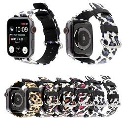 Kompatibel mit Apple Watch Armbändern 49 mm, 45 mm, 44 mm, 42 mm, 41 mm, 40 mm, 38 mm, für Damen und Herren, Leopardenmuster, Leder-Ersatzarmband für iWatch Ultra Serie 8, 7, 6, 5, 4, 3, 2, 1 SE, 42 von AsohsEN
