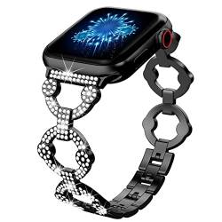 Kompatibel mit Apple Watch-Armbändern 49 mm, 45 mm, 44 mm, 42 mm, 41 mm, 40 mm, 38 mm, kleines Diamant-Armband für iWatch Ultra Series 8 7 6 5 4 3 2 1 SE Damen (42/444/45/45/45/49 mm, schwarz) von AsohsEN