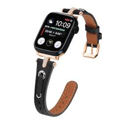 Kompatibel mit Apple Watch-Armbändern 49 mm, 45 mm, 44 mm, 42 mm, 41 mm, 40 mm, 38 mm, verstellbares rotgoldenes Metall-Kopfband, Sport-Lederband für iWatch Ultra Serie 9, 8, 7, 6, 5, 4, 3, 2, 1, SE, von AsohsEN