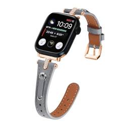 Kompatibel mit Apple Watch-Armbändern 49 mm, 45 mm, 44 mm, 42 mm, 41 mm, 40 mm, 38 mm, verstellbares rotgoldenes Metall-Kopfband, Sport-Lederband für iWatch Ultra Serie 9, 8, 7, 6, 5, 4, 3, 2, 1, SE, von AsohsEN