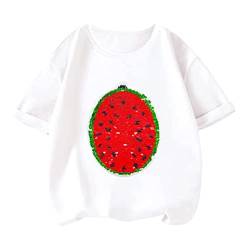 Asotagi 2022 Kreative Wassermelone Wechsel Pailletten T-Shirt Sommer Baumwolle Flip Pailletten Kurzarm Tees Jungen Mädchen Kurzarm von Asotagi