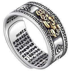 Asotagi 99 Silber PiXiu Buddhistischer Herz Sutra Ring Männer Frauen Feng Shui Ring Öffnung Einstellbar Mantra Amulett Reichtum Glück Ring Geschenk von Asotagi