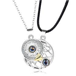 Asotagi Halsketten mit Sonne und Mond, magnetisch, 100 Sprachen, Ich liebe dich, Geschenk für Paare von Asotagi