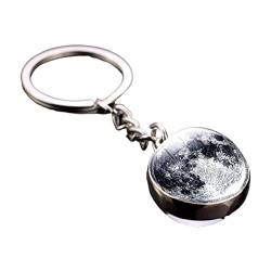 Asotagi Leuchtender Schlüsselanhänger tragbares Sonnensystem Planet Schlüsselanhänger doppelseitige Glaskugeln Schlüsselanhänger Geschenke für Kinder und Freunde, Moon, S von Asotagi