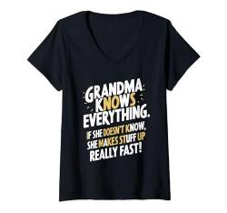 Damen Oma weiß alles, lustige coole Oma T-Shirt mit V-Ausschnitt von Assahil
