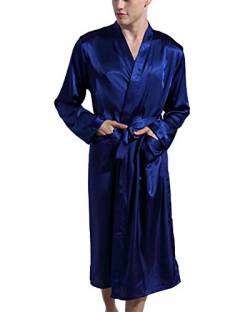 Asskyus Leichtes Satin Sleep Robe Kimono-Kleid der Männer, Bademantel für Männer Long Style (L, Dunkelblau) von Asskyus