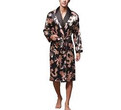 Asskyus Leichtes Satin Sleep Robe Kimono-Kleid der Männer, Bademantel für Männer Long Style (L, Schwarz) von Asskyus