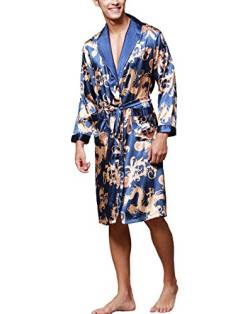 Asskyus Leichtes Satin Sleep Robe Kimono-Kleid der Männer, Bademantel für Männer Long Style (XL, Dunkelblau) von Asskyus