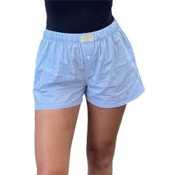 Y2K Damen-Pyjama-Shorts, Loungewear, Sommer, bequem, elastische Taille, weites Bein, Boxershorts, Schlafhose, Ein einfarbiges Blau, S von Aststle