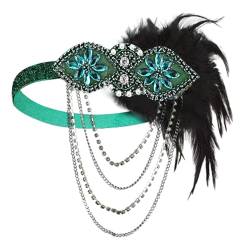 1920er Jahre Flapper Stirnband, 20er Jahre Feder Haarband Gatsby Haarreif Fascinator Hat Vintage Feder Festival Haarschmuck Kristall Kopfschmuck Gatsby Party Zubehör für Frauen Dunkelgrün von Asudaro