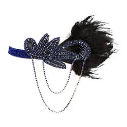 1920er Jahre Flapper Stirnband, Asudaro 1920er Jahre Feder Haarband mit Haarspangen für Frauen Mädchen, Vintage Feder Kristall Kopfschmuck Gatsby Party Zubehör für Frauen Blau Schwarz von Asudaro