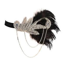 1920er Jahre Flapper Stirnband, Asudaro 1920er Jahre Feder Haarband mit Haarspangen für Frauen Mädchen, Vintage Feder Kristall Kopfschmuck Gatsby Party Zubehör für Frauen Silber schwarz von Asudaro