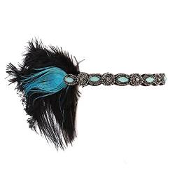 20er Jahre Flapper Feder Haarband, Party Dekor Stirnbänder, Frauen 1920er Jahre Kopfbedeckung Eleganter Fascinator mit Diamant - Ethnische Haarschmuck Feder Stirnband Mädchen Fasching Kostüm Blau von Asudaro